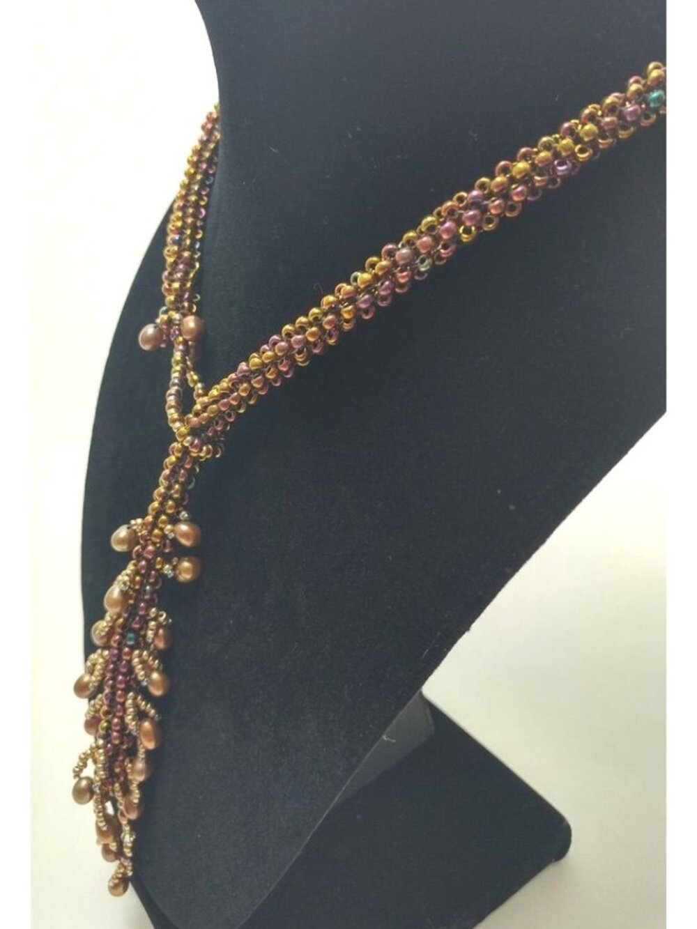 Freshwater Pearls Swarovski Crystals Lariat Necklace Japanese Beads Artisan-Made - Picture 2 of 8